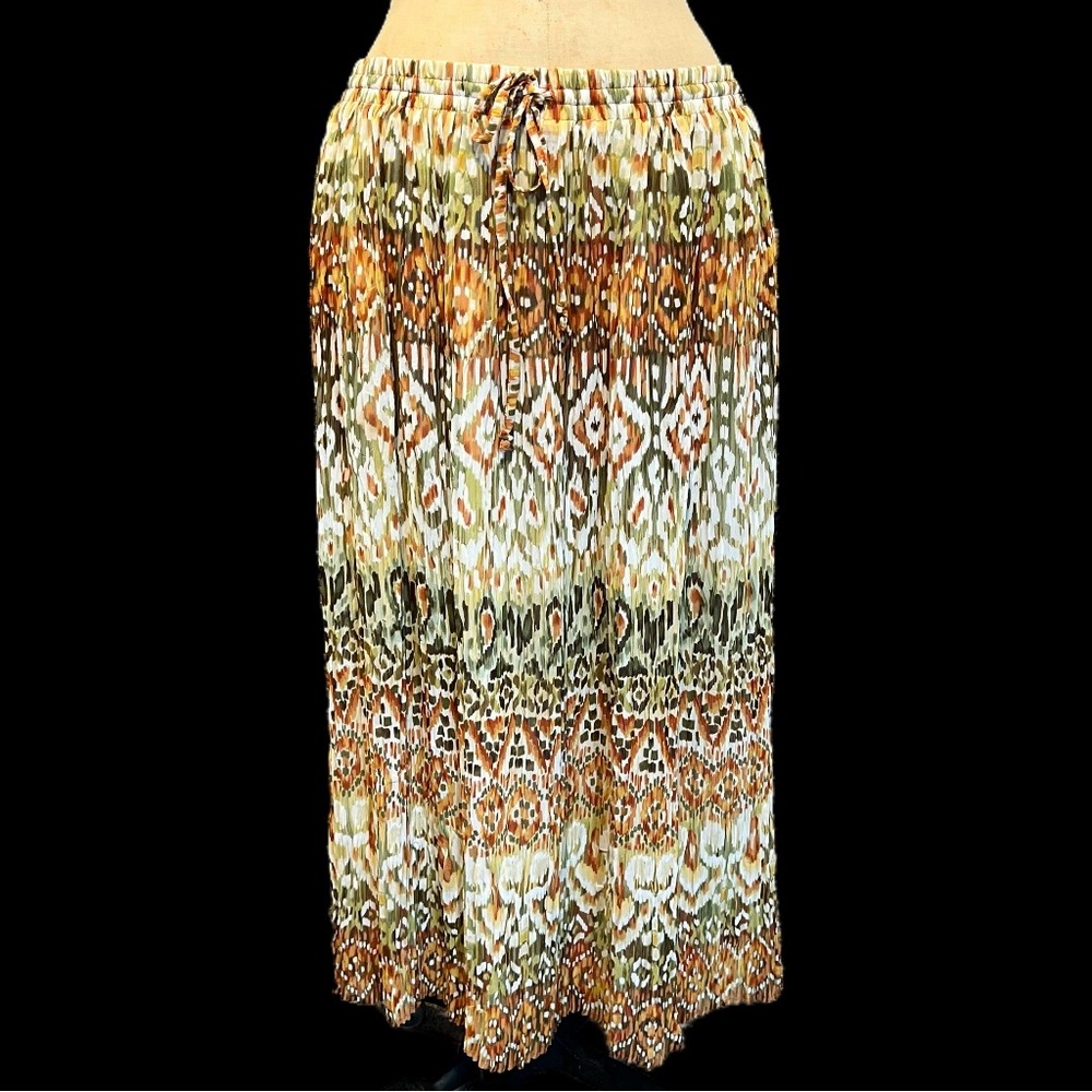 VINTAGE earthy tribal print long‎ maxi skirt elastic drawstring waist 90s y2k